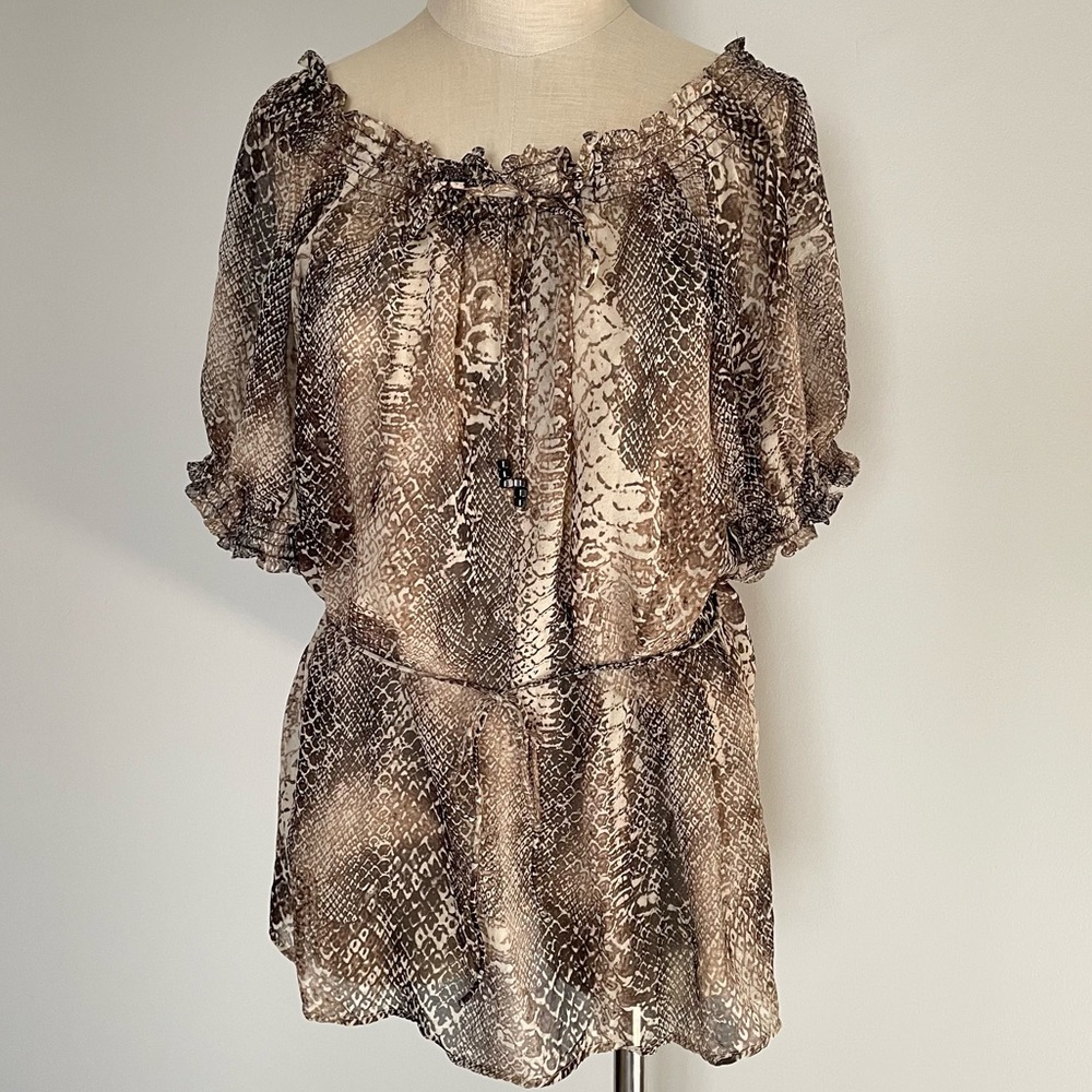 Lauren Ralph Lauren silk snake print semi sheer top size L